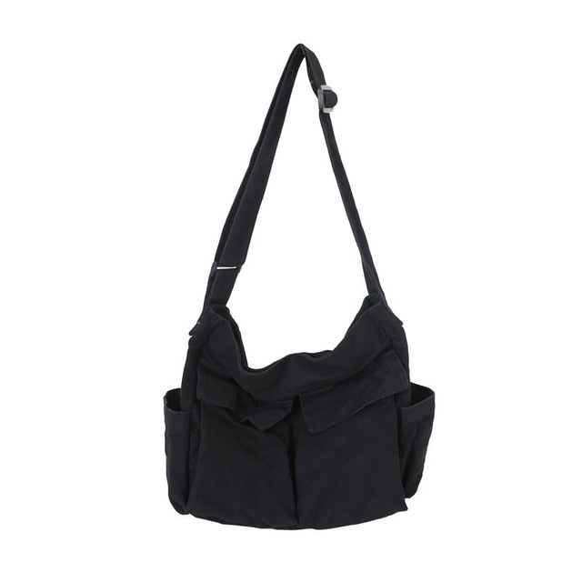 Girl Handbag Canvas Teenager Shoulder Bags Teenage Women Messenger Bag-Handbags-Arimonz-Black-Arimonz