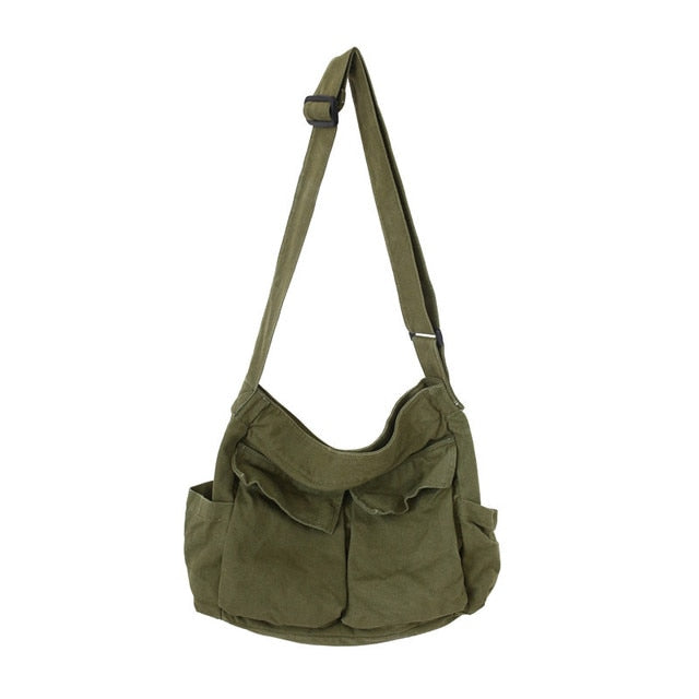 Girl Handbag Canvas Teenager Shoulder Bags Teenage Women Messenger Bag-Handbags-Arimonz-Green-Arimonz