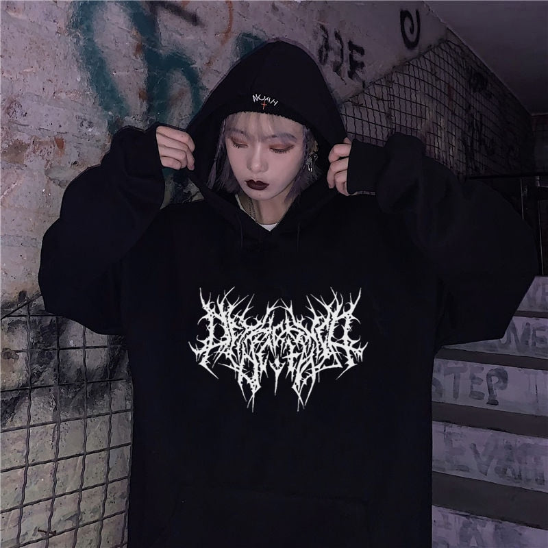 Gothic Oversized Hoodie Long Sleeve Sweatshirt Women Pullover-Pullovers-Arimonz-Arimonz