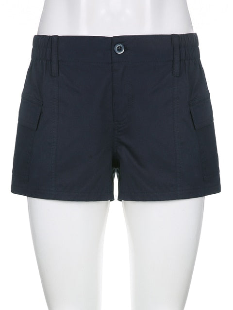 Grey Cargo Shorts Pockets Low Waisted Joggers Retro Streetwear Shorts-Shorts-Arimonz-Blue-S-Arimonz
