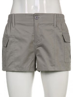 Grey Cargo Shorts Pockets Low Waisted Joggers Retro Streetwear Shorts-Shorts-Arimonz-Grey-S-Arimonz