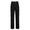 Grunge Black Jeans Wide Leg Women Pants High Waist Rivet Trousers-Straight Jeans-Arimonz-Arimonz
