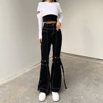 Grunge Black Jeans Wide Leg Women Pants High Waist Rivet Trousers-Straight Jeans-Arimonz-Arimonz