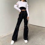 Grunge Black Jeans Wide Leg Women Pants High Waist Rivet Trousers-Straight Jeans-Arimonz-Arimonz