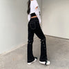 Grunge Black Jeans Wide Leg Women Pants High Waist Rivet Trousers-Straight Jeans-Arimonz-Arimonz
