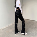 Grunge Black Jeans Wide Leg Women Pants High Waist Rivet Trousers-Straight Jeans-Arimonz-Arimonz