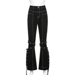 Grunge Black Jeans Wide Leg Women Pants High Waist Rivet Trousers-Straight Jeans-Arimonz-black-S-Arimonz