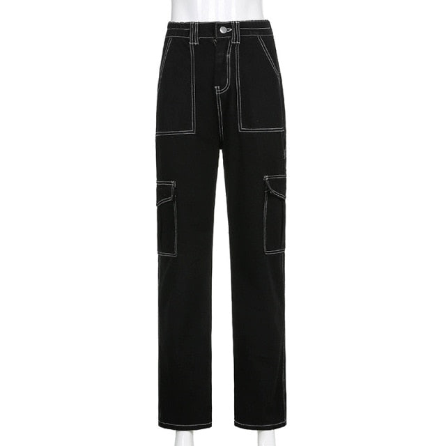 Grunge Black Jeans Wide Leg Women Pants High Waist Rivet Trousers-Straight Jeans-Arimonz-black wide legs-S-Arimonz