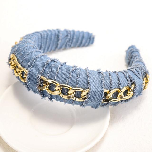 Hair Hoop Solid Chain Twist Headband Girl Thick Hair Accessories-Hair Accessories-Arimonz-Light Blue with Chain-Arimonz