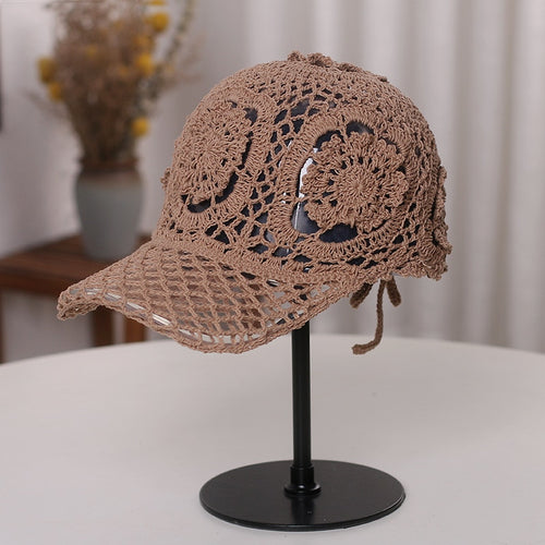 Hand Woven Baseball cap Women Handmade Flower Hollowed Thin Cap-Women's Caps-Arimonz-Arimonz