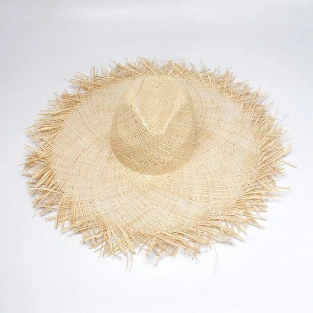 Handmade Women Straw Sun Hats Large Wide Brim Beach Straw Sun Caps-Summer Hats-Arimonz-02-Arimonz