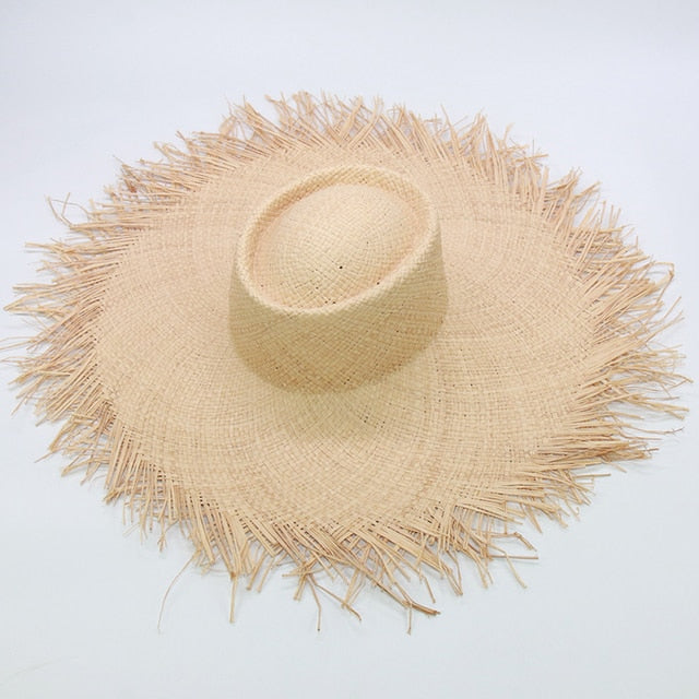 Handmade Women Straw Sun Hats Large Wide Brim Beach Straw Sun Caps-Summer Hats-Arimonz-03-Arimonz
