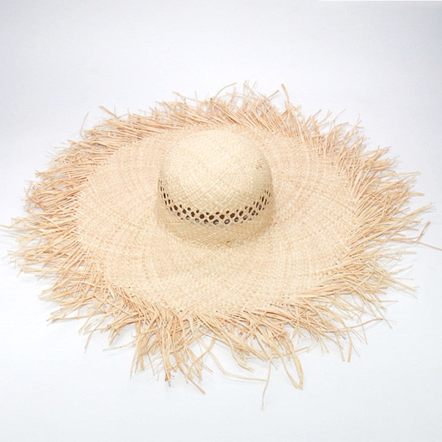 Handmade Women Straw Sun Hats Large Wide Brim Beach Straw Sun Caps-Summer Hats-Arimonz-04-Arimonz