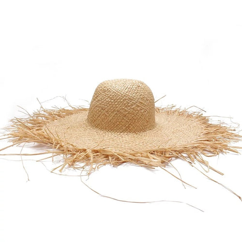Handmade Women Straw Sun Hats Large Wide Brim Beach Straw Sun Caps-Summer Hats-Arimonz-Arimonz