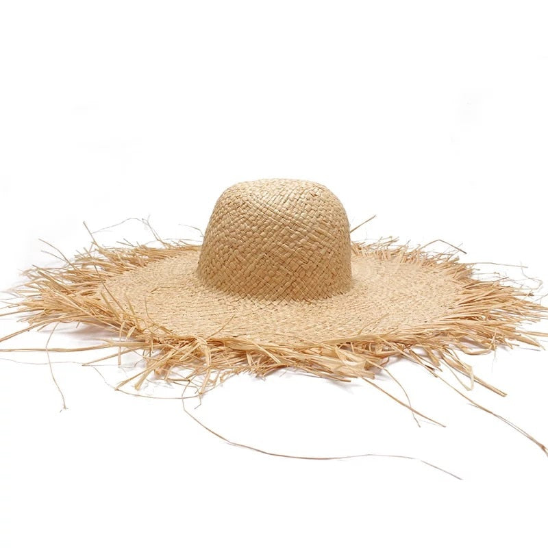 Handmade Women Straw Sun Hats Large Wide Brim Beach Straw Sun Caps-Summer Hats-Arimonz-Arimonz