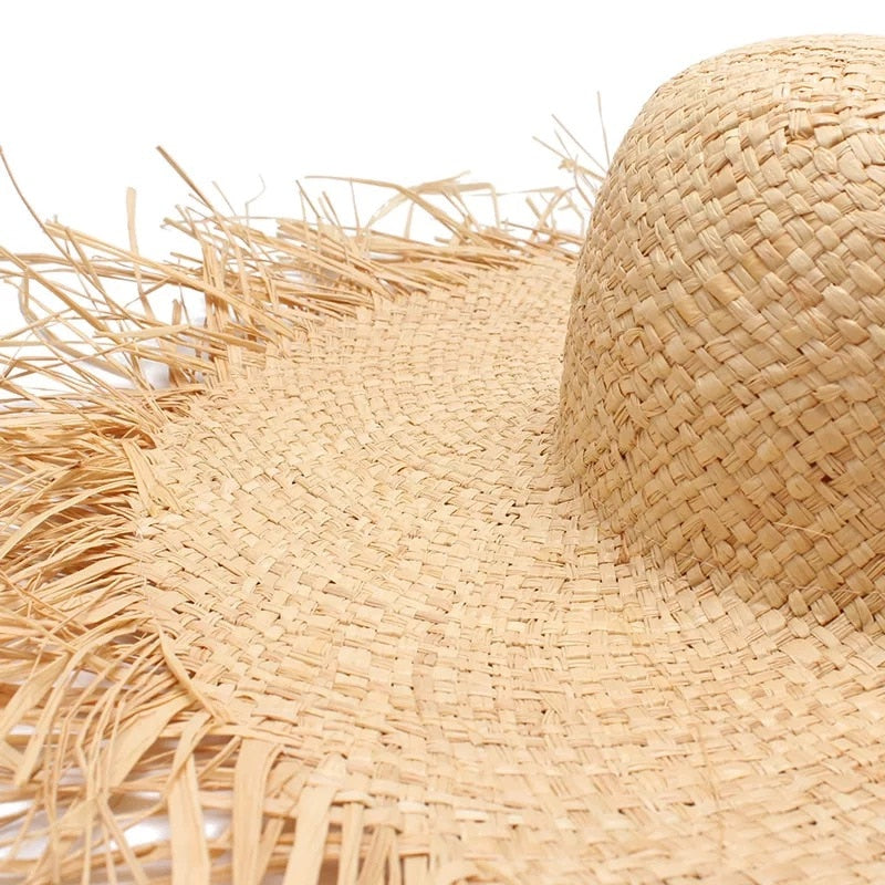 Handmade Women Straw Sun Hats Large Wide Brim Beach Straw Sun Caps-Summer Hats-Arimonz-Arimonz