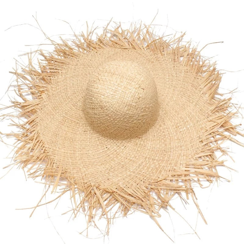 Handmade Women Straw Sun Hats Large Wide Brim Beach Straw Sun Caps-Summer Hats-Arimonz-Arimonz