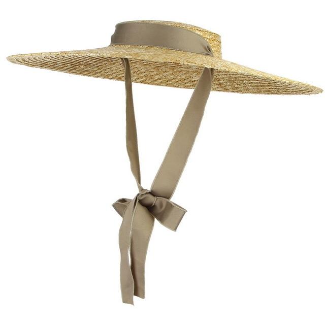 Hat - Bow Flat Top Straw Hat