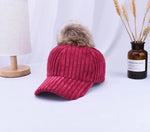 Hats - Corduroy Hair Ball Adjustable Hat