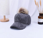 Hats - Corduroy Hair Ball Adjustable Hat