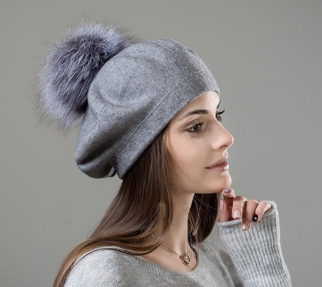 Hats - Elizabeth Knitted Wool Beret With Pompom