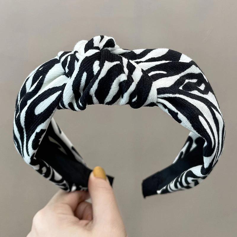 Headband Vintage Polka Dot Print Cow Zebra Stripe Hair Band for Women-Hair Accessories-Arimonz-Zebra stripes black-Arimonz