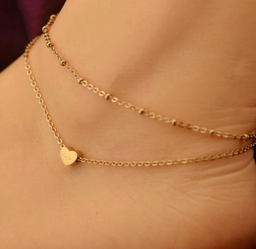 Heart Anklet Double Layer Chain Anklet For Women-Anklets-Arimonz-Arimonz