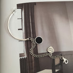 Heart-Shaped Bracelet Trend Cool Accessories Women Round Black Disc Bangles-Braceletes-Arimonz-Arimonz
