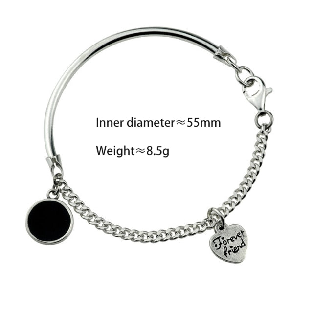 Heart-Shaped Bracelet Trend Cool Accessories Women Round Black Disc Bangles-Braceletes-Arimonz-Arimonz