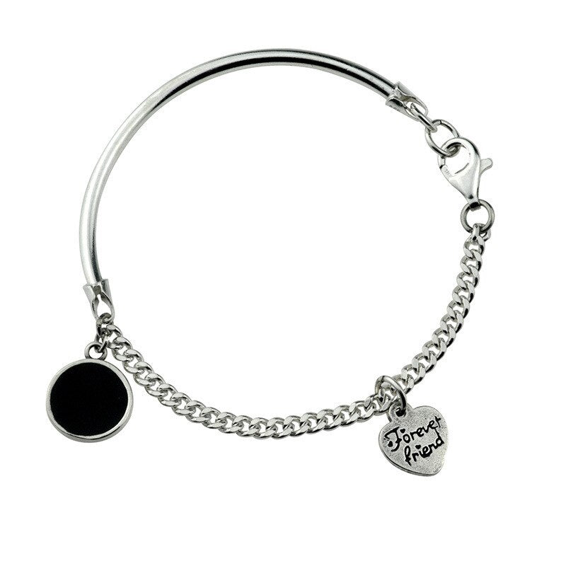 Heart-Shaped Bracelet Trend Cool Accessories Women Round Black Disc Bangles-Braceletes-Arimonz-Arimonz