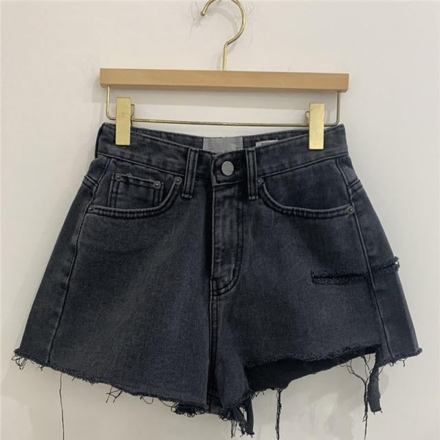 High Waist A-line Women Denim Shorts Ladies Tassels Jeans Shorts-Denim Shorts-Arimonz-black-S-Arimonz