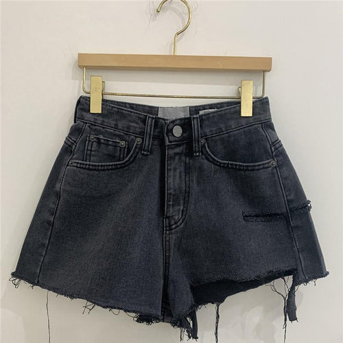 High Waist A-line Women Denim Shorts Ladies Tassels Jeans Shorts-Denim Shorts-Arimonz-Arimonz