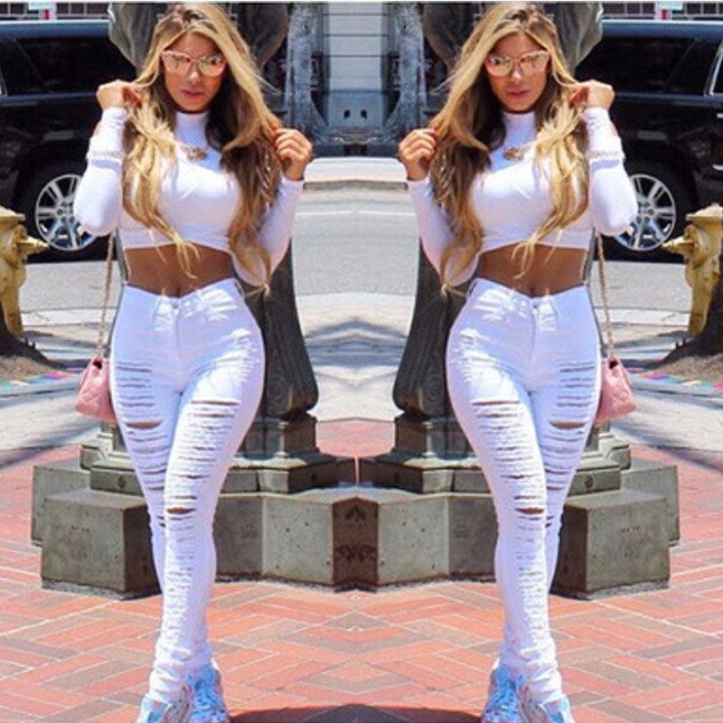 High Waist Denim Ripped Jeans-Skinny Jeans-Arimonz-Arimonz