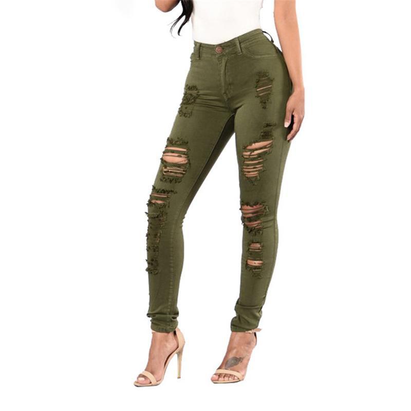 High Waist Denim Ripped Jeans-Skinny Jeans-Arimonz-Army green-S-Arimonz