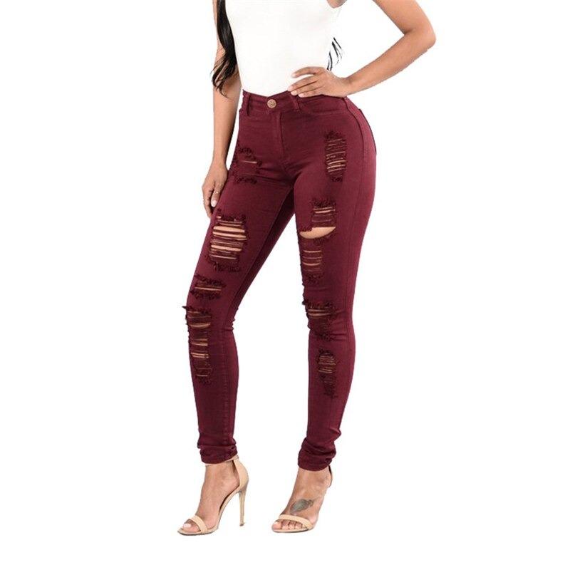 High Waist Denim Ripped Jeans-Skinny Jeans-Arimonz-Wine Red-S-Arimonz