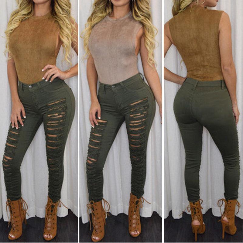 High Waist Denim Ripped Jeans-Skinny Jeans-Arimonz-Arimonz