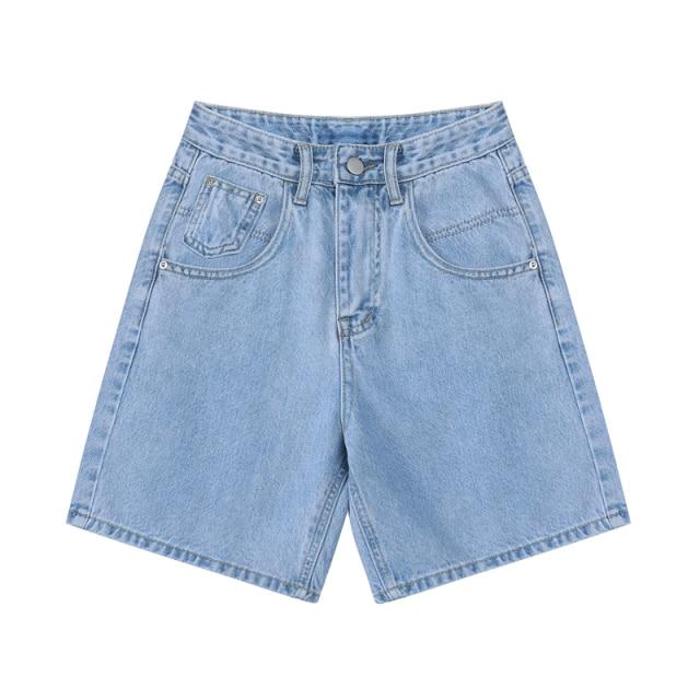 High Waist Denim Shorts Women Loose Ladies Button Wide Leg Shorts-Denim Shorts-Arimonz-Blue-S-Arimonz