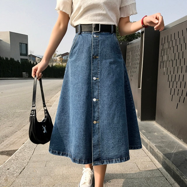 High Waist Denim Skirt Streetwear A-Line Long Skirts For Women-Denim Skirts-Arimonz-Dark Blue-S-Arimonz