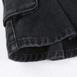High Waist Jean Skirts Denim Pleated Skirts with Big Pockets Outfit-Denim Skirts-Arimonz-Arimonz