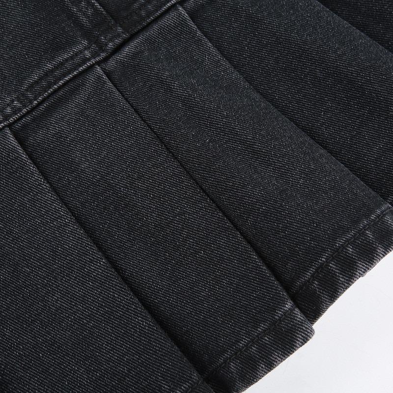 High Waist Jean Skirts Denim Pleated Skirts with Big Pockets Outfit-Denim Skirts-Arimonz-Arimonz