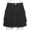 High Waist Jean Skirts Denim Pleated Skirts with Big Pockets Outfit-Denim Skirts-Arimonz-Arimonz