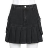 High Waist Jean Skirts Denim Pleated Skirts with Big Pockets Outfit-Denim Skirts-Arimonz-Arimonz