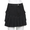 High Waist Jean Skirts Denim Pleated Skirts with Big Pockets Outfit-Denim Skirts-Arimonz-Arimonz