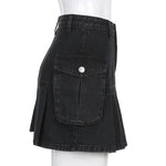 High Waist Jean Skirts Denim Pleated Skirts with Big Pockets Outfit-Denim Skirts-Arimonz-Arimonz