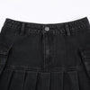 High Waist Jean Skirts Denim Pleated Skirts with Big Pockets Outfit-Denim Skirts-Arimonz-Arimonz