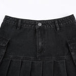 High Waist Jean Skirts Denim Pleated Skirts with Big Pockets Outfit-Denim Skirts-Arimonz-Arimonz