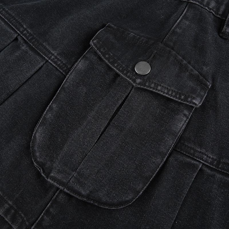 High Waist Jean Skirts Denim Pleated Skirts with Big Pockets Outfit-Denim Skirts-Arimonz-Arimonz