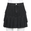 High Waist Jean Skirts Denim Pleated Skirts with Big Pockets Outfit-Denim Skirts-Arimonz-S-Arimonz