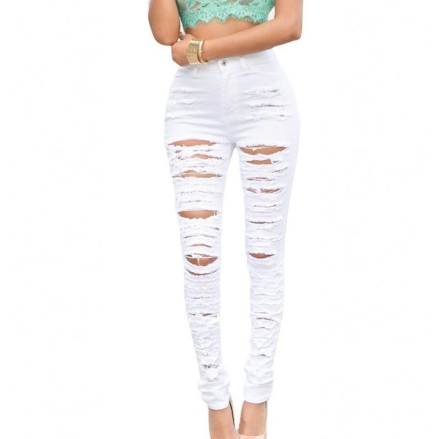High Waist Push Up Skinny Ripped Jean-Skinny Jeans-Arimonz-white-S-Arimonz