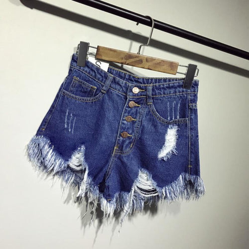 High Waist Ripped Denim Shorts-Denim Shorts-Arimonz-Arimonz